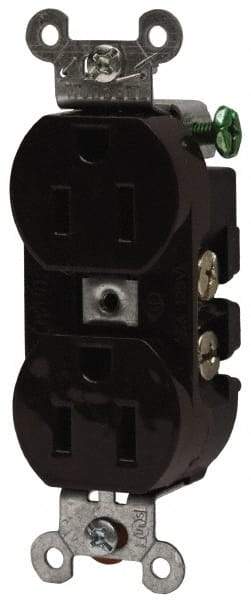 Hubbell Wiring Device-Kellems - 125 VAC, 15 Amp, 5-15R NEMA Configuration, Brown, Specification Grade, Self Grounding Duplex Receptacle - 1 Phase, 2 Poles, 3 Wire, Flush Mount - USA Tool & Supply