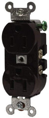 Hubbell Wiring Device-Kellems - 125 VAC, 15 Amp, 5-15R NEMA Configuration, Brown, Specification Grade, Self Grounding Duplex Receptacle - 1 Phase, 2 Poles, 3 Wire, Flush Mount - USA Tool & Supply