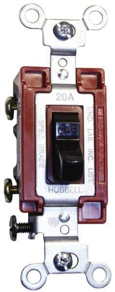 Hubbell Wiring Device-Kellems - 3 Pole, 120 to 277 VAC, 15 Amp, Commercial Grade, Toggle, Wall and Dimmer Light Switch - 4-1/16 Inch High - USA Tool & Supply