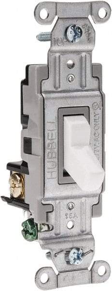 Hubbell Wiring Device-Kellems - 3 Pole, 120 to 277 VAC, 15 Amp, Commercial Grade, Toggle, Wall and Dimmer Light Switch - 4-1/16 Inch High - USA Tool & Supply