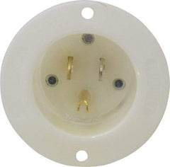 Hubbell Wiring Device-Kellems - 125 VAC, 15 Amp, 5-15P NEMA Configuration, White, Industrial Grade, Self Grounding Single Receptacle - 1 Phase, 2 Poles, 3 Wire, Flush Mount - USA Tool & Supply