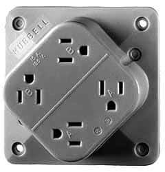 Hubbell Wiring Device-Kellems - 125 VAC, 15 Amp, 5-15R NEMA Configuration, Brown, Hospital Grade, Self Grounding Fourplex Receptacle - 1 Phase, 2 Poles, 3 Wire, Flush Mount, Impact Resistant - USA Tool & Supply