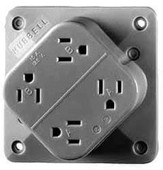 Hubbell Wiring Device-Kellems - 125 VAC, 15 Amp, 5-15R NEMA Configuration, Brown, Hospital Grade, Self Grounding Fourplex Receptacle - 1 Phase, 2 Poles, 3 Wire, Flush Mount, Impact Resistant - USA Tool & Supply
