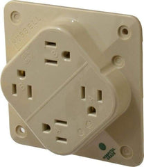 Hubbell Wiring Device-Kellems - 125 VAC, 15 Amp, 5-15R NEMA Configuration, Ivory, Hospital Grade, Self Grounding Fourplex Receptacle - 1 Phase, 2 Poles, 3 Wire, Flush Mount, Impact Resistant - USA Tool & Supply