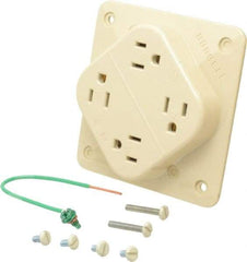 Hubbell Wiring Device-Kellems - 125 VAC, 15 Amp, 5-15R NEMA Configuration, Ivory, Specification Grade, Self Grounding Fourplex Receptacle - 1 Phase, 2 Poles, 3 Wire, Flush Mount, Impact Resistant - USA Tool & Supply