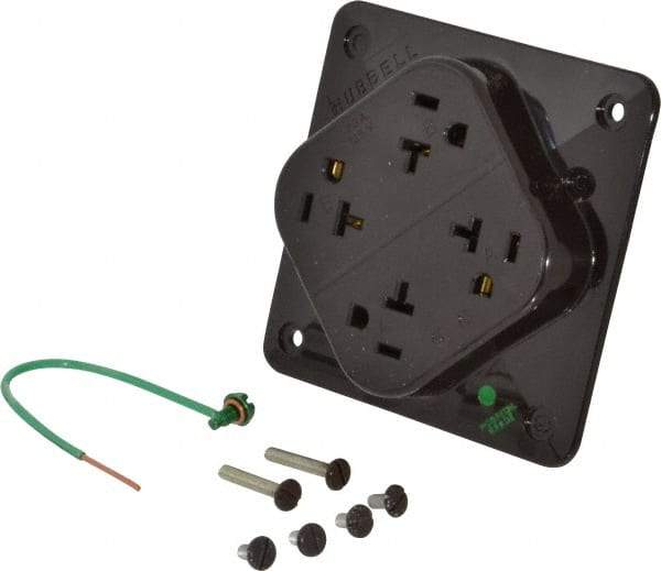 Hubbell Wiring Device-Kellems - 125 VAC, 20 Amp, 5-20R NEMA Configuration, Brown, Hospital Grade, Self Grounding Fourplex Receptacle - 1 Phase, 2 Poles, 3 Wire, Flush Mount, Impact Resistant - USA Tool & Supply