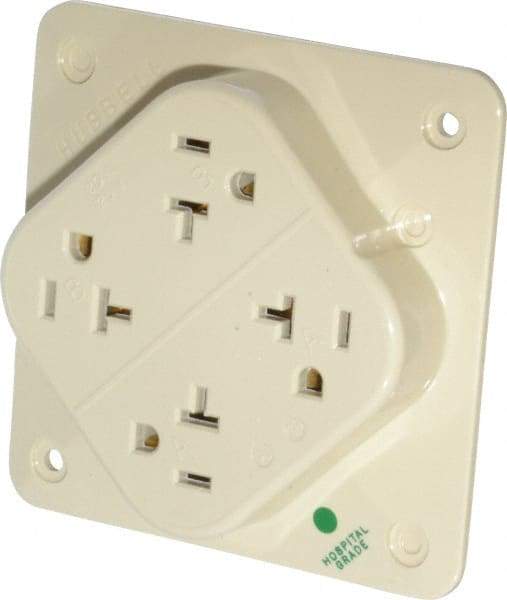 Hubbell Wiring Device-Kellems - 125 VAC, 20 Amp, 5-20R NEMA Configuration, Ivory, Hospital Grade, Self Grounding Fourplex Receptacle - 1 Phase, 2 Poles, 3 Wire, Flush Mount, Impact Resistant - USA Tool & Supply