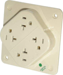 Hubbell Wiring Device-Kellems - 125 VAC, 20 Amp, 5-20R NEMA Configuration, Ivory, Hospital Grade, Self Grounding Fourplex Receptacle - 1 Phase, 2 Poles, 3 Wire, Flush Mount, Impact Resistant - USA Tool & Supply