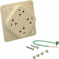 Hubbell Wiring Device-Kellems - 125 VAC, 20 Amp, 5-20R NEMA Configuration, Ivory, Specification Grade, Self Grounding Fourplex Receptacle - 1 Phase, 2 Poles, 3 Wire, Flush Mount, Impact Resistant - USA Tool & Supply