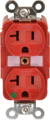 Hubbell Wiring Device-Kellems - 125 VAC, 20 Amp, 5-20R NEMA Configuration, Red, Hospital Grade, Self Grounding Duplex Receptacle - 1 Phase, 2 Poles, 3 Wire, Flush Mount, Tamper Resistant - USA Tool & Supply