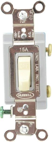 Hubbell Wiring Device-Kellems - 1 Pole, 120 to 277 VAC, 15 Amp, Industrial Grade Toggle, Wall and Dimmer Light Switch - 1-5/16 Inch Wide x 4-1/16 Inch High - USA Tool & Supply