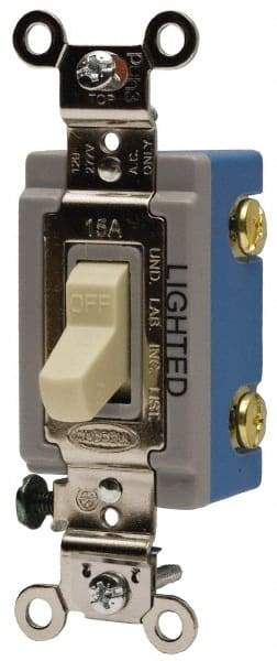 Hubbell Wiring Device-Kellems - 1 Pole, 120 VAC, 15 Amp, Residential Grade, Toggle, Wall and Dimmer Light Switch - 1-5/16 Inch Wide x 4-1/16 Inch High - USA Tool & Supply