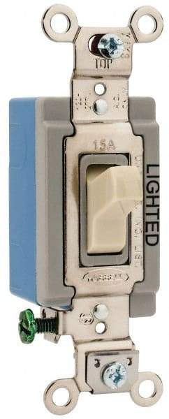 Hubbell Wiring Device-Kellems - 1 Pole, 120 to 277 VAC, 15 Amp, Residential Grade, Toggle, Wall and Dimmer Light Switch - 1-5/16 Inch Wide x 4-1/16 Inch High - USA Tool & Supply