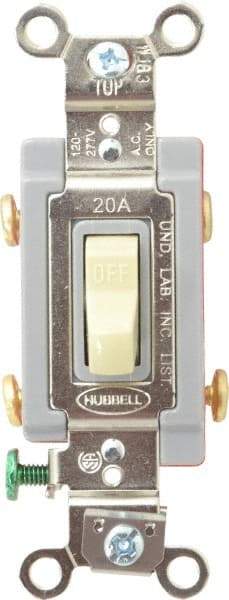 Hubbell Wiring Device-Kellems - 2 Pole, 120 to 277 VAC, 20 Amp, Industrial Grade, Toggle, Wall and Dimmer Light Switch - 1-5/16 Inch Wide x 4-1/16 Inch High - USA Tool & Supply