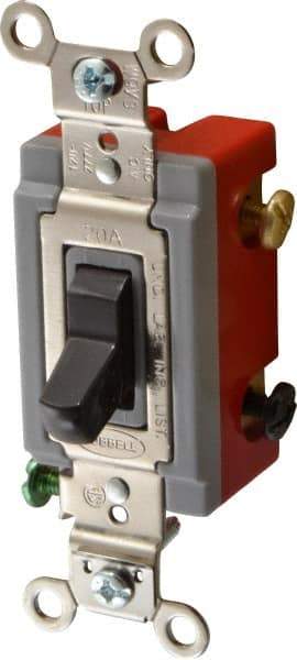 Hubbell Wiring Device-Kellems - 3 Pole, 120 to 277 VAC, 20 Amp, Industrial Grade, Toggle, Wall and Dimmer Light Switch - 1-5/16 Inch Wide x 4-1/16 Inch High - USA Tool & Supply