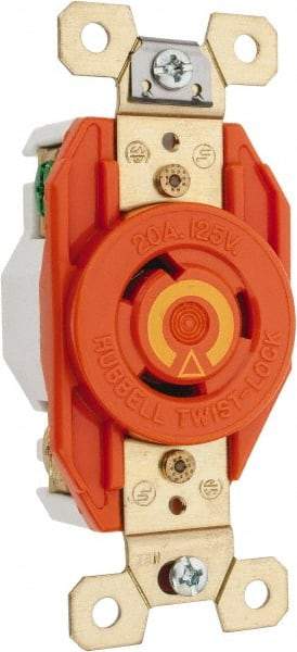 Hubbell Wiring Device-Kellems - 125 VAC, 20 Amp, 5-20R NEMA Configuration, Orange, Industrial Grade, Isolated Ground Single Receptacle - 1 Phase, 2 Poles, 3 Wire, Flush Mount - USA Tool & Supply