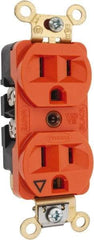 Hubbell Wiring Device-Kellems - 125 VAC, 15 Amp, 5-15R NEMA Configuration, Orange, Specification Grade, Isolated Ground Duplex Receptacle - 1 Phase, 2 Poles, 3 Wire, Flush Mount, Corrosion, Heat and Impact Resistant - USA Tool & Supply