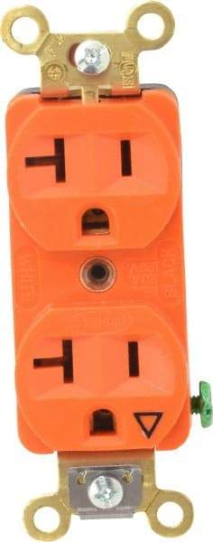 Hubbell Wiring Device-Kellems - 125 VAC, 20 Amp, 5-20R NEMA Configuration, Orange, Specification Grade, Isolated Ground Duplex Receptacle - 1 Phase, 2 Poles, 3 Wire, Flush Mount, Corrosion, Heat and Impact Resistant - USA Tool & Supply