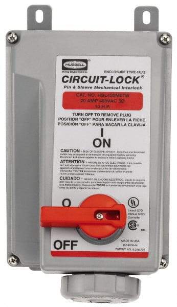 Hubbell Wiring Device-Kellems - 3 Phase, 480 VAC, 60 Amp, 30 hp, 4 Pin Configuration, Interlock Receptacle - 3 Poles, IEC 60309, Red - USA Tool & Supply