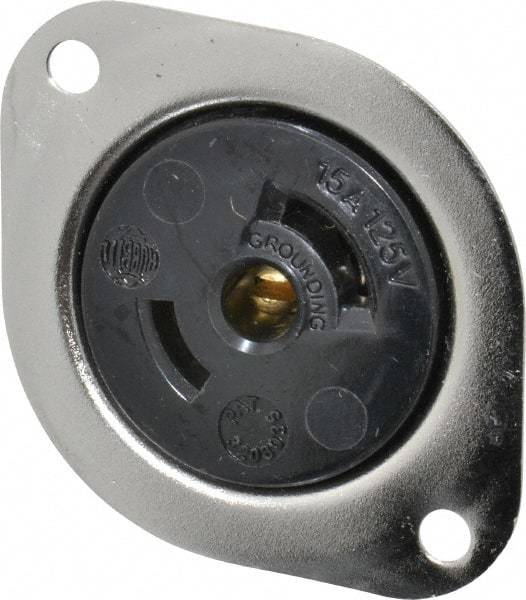 Hubbell Wiring Device-Kellems - 125 VAC, 15 Amp, ML-2R NEMA, Self Grounding Receptacle - 2 Poles, 3 Wire, Female End, Black, Steel - USA Tool & Supply