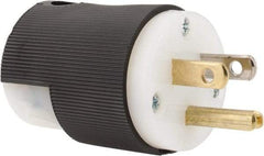 Hubbell Wiring Device-Kellems - 125 VAC, 15 Amp, 5-15P NEMA, Straight, Self Grounding, Commercial, Industrial Grade Plug - 2 Pole, 3 Wire, 1 Phase, 1/2 hp, Nylon, Black, White - USA Tool & Supply