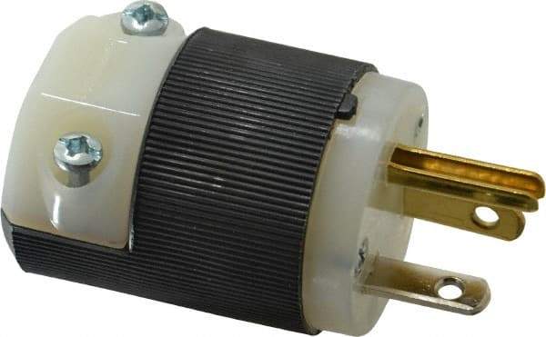 Hubbell Wiring Device-Kellems - 125 VAC, 20 Amp, 5-20P NEMA, Straight, Self Grounding, Commercial, Industrial Grade Plug - 2 Pole, 3 Wire, 1 Phase, 1 hp, Nylon, Black, White - USA Tool & Supply