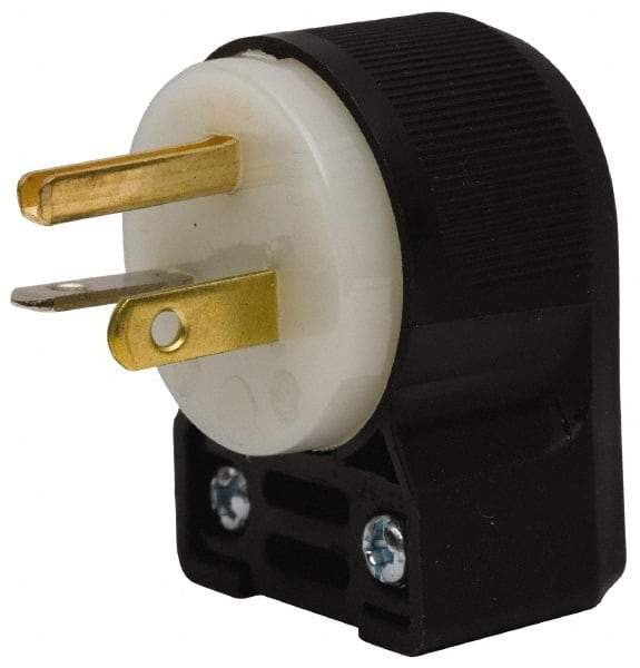 Hubbell Wiring Device-Kellems - 125 VAC, 20 Amp, 5-20P NEMA, Angled, Self Grounding, Commercial, Industrial Grade Plug - 2 Pole, 3 Wire, 1 Phase, 1 hp, Nylon, Black, White - USA Tool & Supply