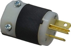 Hubbell Wiring Device-Kellems - 250 VAC, 20 Amp, 6-20P NEMA, Straight, Self Grounding, Commercial, Industrial Grade Plug - 2 Pole, 3 Wire, 1 Phase, 2 hp, Nylon, Black, White - USA Tool & Supply