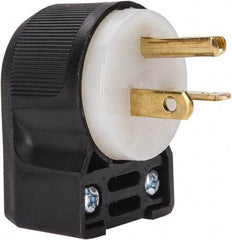 Hubbell Wiring Device-Kellems - 250 VAC, 20 Amp, 6-20P NEMA, Angled, Self Grounding, Commercial, Industrial Grade Plug - 2 Pole, 3 Wire, 1 Phase, 2 hp, Nylon, Black, White - USA Tool & Supply