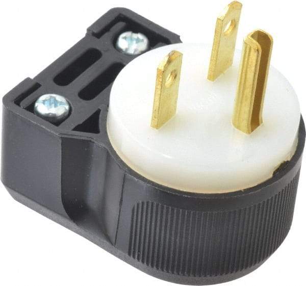 Hubbell Wiring Device-Kellems - 250 VAC, 15 Amp, 6-15P NEMA, Angled, Self Grounding, Commercial, Industrial Grade Plug - 2 Pole, 3 Wire, 1 Phase, 1-1/2 hp, Nylon, Black, White - USA Tool & Supply