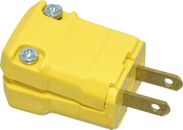Hubbell Wiring Device-Kellems - 125 VAC, 15 Amp, 1-15P NEMA, Valise, Ungrounded, Commercial, Industrial Grade Plug - 2 Pole, 2 Wire, 1 Phase, 1/2 hp, Nylon, Yellow - USA Tool & Supply