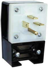 Hubbell Wiring Device-Kellems - 250 VAC, 20 Amp, 15-20P NEMA, Angled, Self Grounding, Commercial, Industrial Grade Plug - 3 Pole, 4 Wire, 3 Phase, 3 hp, Nylon, Black, White - USA Tool & Supply