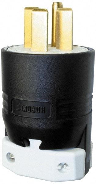 Hubbell Wiring Device-Kellems - 250 VAC, 30 Amp, 15-30P NEMA, Straight, Self Grounding, Commercial, Industrial Grade Plug - 3 Pole, 4 Wire, 3 Phase, 3 hp, Nylon, Black, White - USA Tool & Supply
