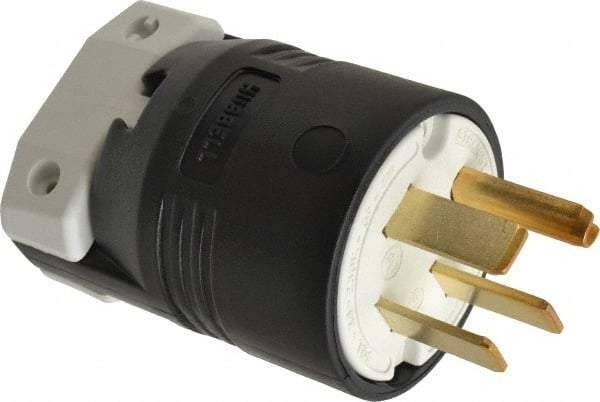 Hubbell Wiring Device-Kellems - 250 VAC, 50 Amp, 15-50P NEMA, Straight, Self Grounding, Commercial, Industrial Grade Plug - 3 Pole, 4 Wire, 3 Phase, 7-1/2 hp, Nylon, Black, White - USA Tool & Supply