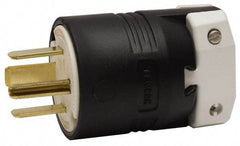 Hubbell Wiring Device-Kellems - 250 VAC, 60 Amp, 15-60P NEMA, Straight, Self Grounding, Commercial, Industrial Grade Plug - 3 Pole, 4 Wire, 3 Phase, 10 hp, Nylon, Black, White - USA Tool & Supply