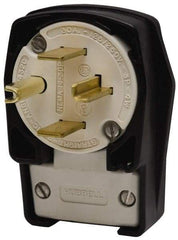 Hubbell Wiring Device-Kellems - 250 VAC, 30 Amp, 15-30P NEMA, Angled, Self Grounding, Commercial, Industrial Grade Plug - 3 Pole, 4 Wire, 3 Phase, 3 hp, Nylon, Black, White - USA Tool & Supply