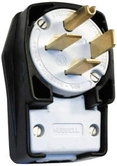 Hubbell Wiring Device-Kellems - 250 VAC, 60 Amp, 15-60P NEMA, Angled, Self Grounding, Commercial, Industrial Grade Plug - 3 Pole, 4 Wire, 3 Phase, 10 hp, Nylon, Black, White - USA Tool & Supply