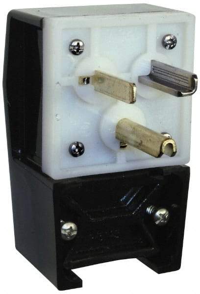 Hubbell Wiring Device-Kellems - 125 VAC, 30 Amp, 5-30P NEMA, Angled, Self Grounding, Commercial, Industrial Grade Plug - 2 Pole, 3 Wire, 1 Phase, 2 hp, Nylon, Black, White - USA Tool & Supply