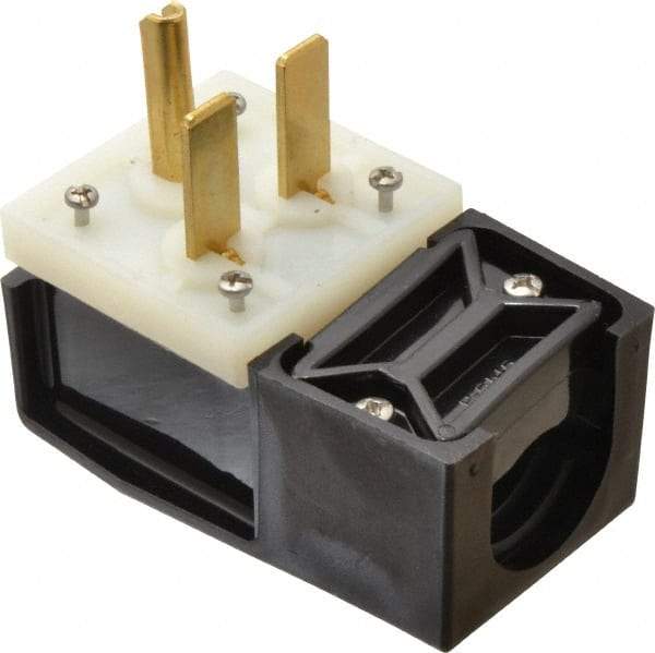 Hubbell Wiring Device-Kellems - 250 VAC, 30 Amp, 6-30P NEMA, Angled, Self Grounding, Commercial, Industrial Grade Plug - 2 Pole, 3 Wire, 1 Phase, 2 hp, Nylon, Black, White - USA Tool & Supply