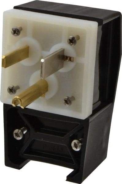 Hubbell Wiring Device-Kellems - 125 VAC, 50 Amp, 5-50P NEMA, Angled, Self Grounding, Commercial, Industrial Grade Plug - 2 Pole, 3 Wire, 1 Phase, 2 hp, Nylon, Black, White - USA Tool & Supply