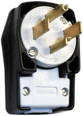 Hubbell Wiring Device-Kellems - 125/250 VAC, 30 Amp, 14-30P NEMA, Angled, Self Grounding, Commercial, Industrial Grade Plug - 3 Pole, 4 Wire, 1 Phase, 2 hp, Nylon, Black, White - USA Tool & Supply