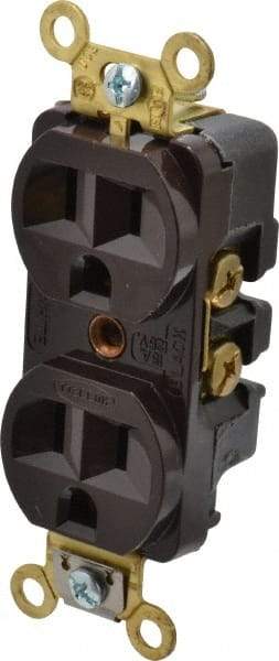 Hubbell Wiring Device-Kellems - 125 VAC, 15 Amp, 5-15R NEMA Configuration, Brown, Industrial Grade, Self Grounding Duplex Receptacle - 1 Phase, 2 Poles, 3 Wire, Flush Mount, Corrosion, Heat and Impact Resistant - USA Tool & Supply