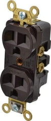 Hubbell Wiring Device-Kellems - 125 VAC, 15 Amp, 5-15R NEMA Configuration, Brown, Industrial Grade, Self Grounding Duplex Receptacle - 1 Phase, 2 Poles, 3 Wire, Flush Mount, Corrosion, Heat and Impact Resistant - USA Tool & Supply