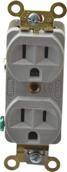 Hubbell Wiring Device-Kellems - 125 VAC, 15 Amp, 5-15R NEMA Configuration, Gray, Industrial Grade, Self Grounding Duplex Receptacle - 1 Phase, 2 Poles, 3 Wire, Flush Mount, Corrosion, Heat and Impact Resistant - USA Tool & Supply