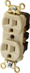 Hubbell Wiring Device-Kellems - 125 VAC, 15 Amp, 5-15R NEMA Configuration, Ivory, Industrial Grade, Self Grounding Duplex Receptacle - 1 Phase, 2 Poles, 3 Wire, Flush Mount, Corrosion, Heat and Impact Resistant - USA Tool & Supply
