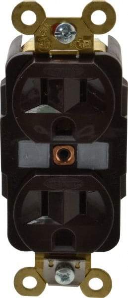 Hubbell Wiring Device-Kellems - 125 VAC, 15 Amp, 5-15R NEMA Configuration, Brown, Specification Grade, Self Grounding Duplex Receptacle - 1 Phase, 2 Poles, 3 Wire, Flush Mount, Corrosion, Heat and Impact Resistant - USA Tool & Supply