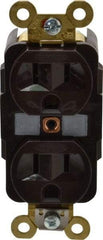 Hubbell Wiring Device-Kellems - 125 VAC, 15 Amp, 5-15R NEMA Configuration, Brown, Specification Grade, Self Grounding Duplex Receptacle - 1 Phase, 2 Poles, 3 Wire, Flush Mount, Corrosion, Heat and Impact Resistant - USA Tool & Supply