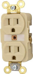Hubbell Wiring Device-Kellems - 125 VAC, 15 Amp, 5-15R NEMA Configuration, Ivory, Specification Grade, Self Grounding Duplex Receptacle - 1 Phase, 2 Poles, 3 Wire, Flush Mount, Corrosion, Heat and Impact Resistant - USA Tool & Supply