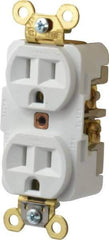Hubbell Wiring Device-Kellems - 125 VAC, 15 Amp, 5-15R NEMA Configuration, White, Specification Grade, Self Grounding Duplex Receptacle - 1 Phase, 2 Poles, 3 Wire, Flush Mount, Corrosion, Heat and Impact Resistant - USA Tool & Supply