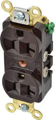 Hubbell Wiring Device-Kellems - 125 VAC, 20 Amp, 5-20R NEMA Configuration, Brown, Industrial Grade, Self Grounding Duplex Receptacle - 1 Phase, 2 Poles, 3 Wire, Flush Mount, Corrosion, Heat and Impact Resistant - USA Tool & Supply